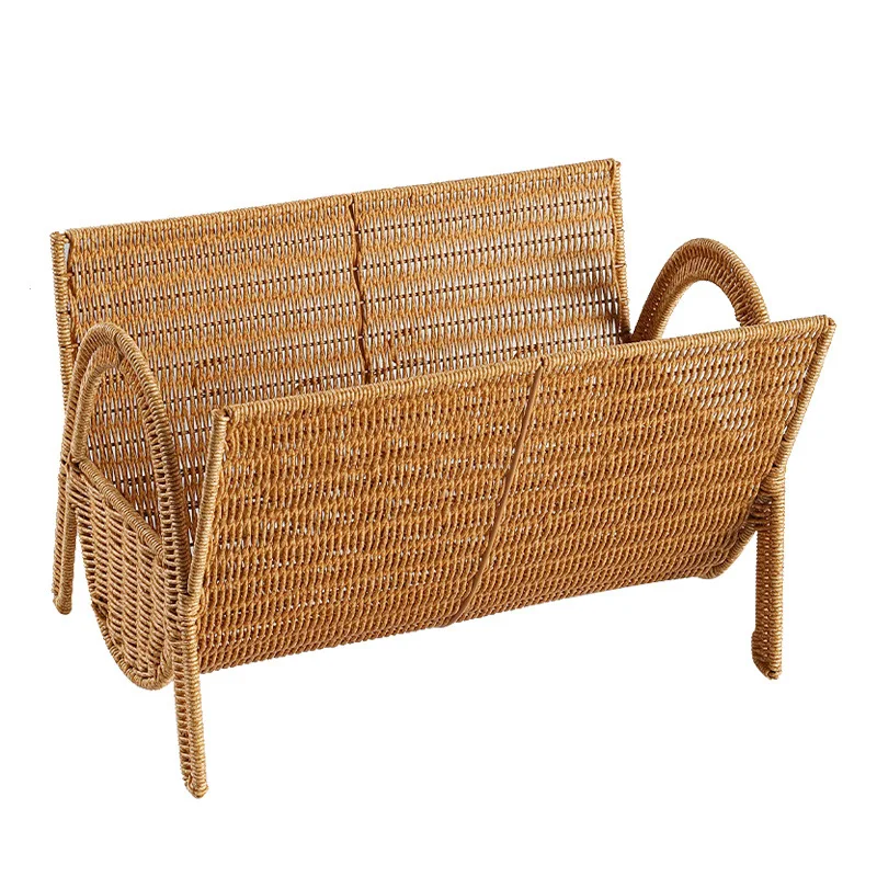 

Hand-woven magazine rack, model room, floor-to-ceiling small bookshelf, imitation rattan light luxury book storage rack