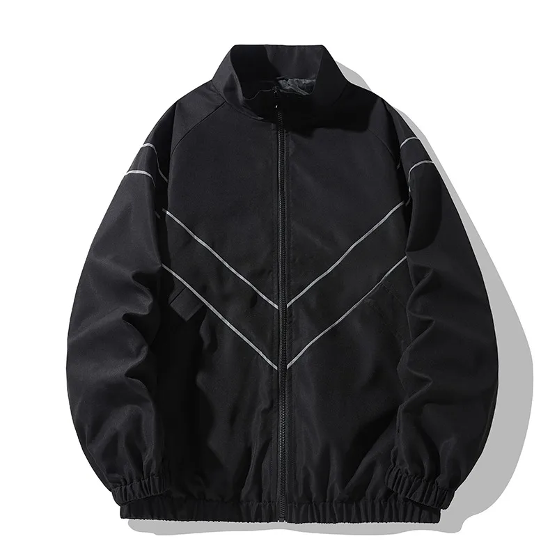 

Men's Hip Hop Baseball Jacket, Casual Reflective Strip Jacket, Autumn/Winter Trendy College Sports Men's Windbreaker Coat