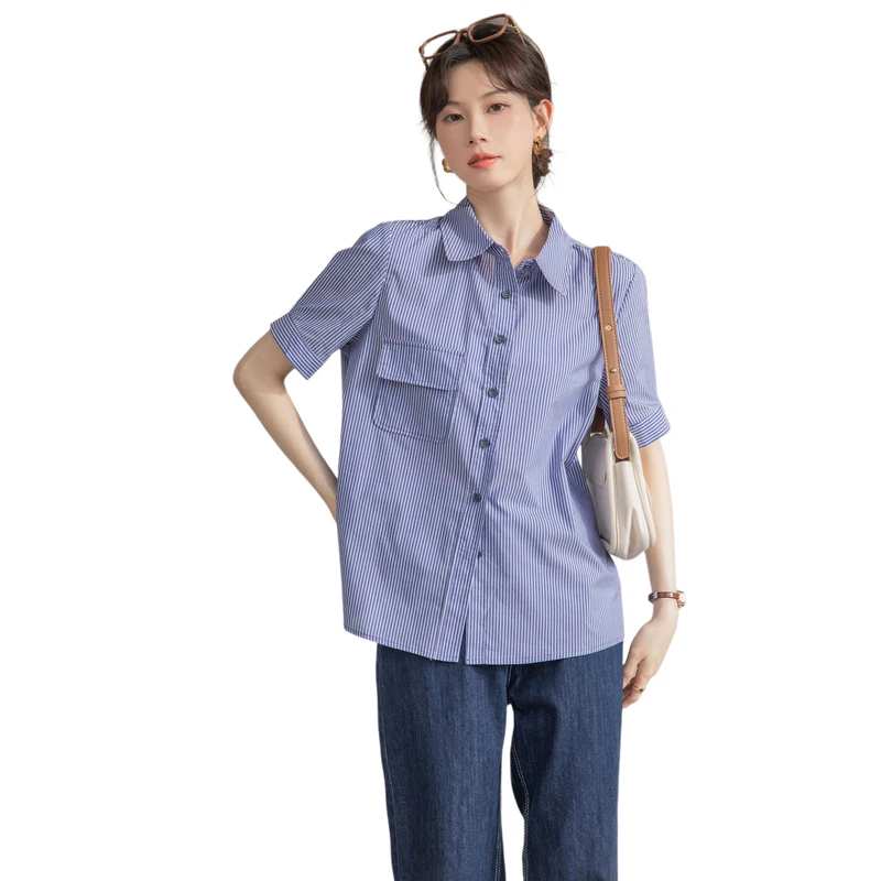 Camisa De manga corta con cuello vuelto para Mujer, blusa informal De oficina para Mujer, Tops De Moda para Mujer, Verano J501, 2024