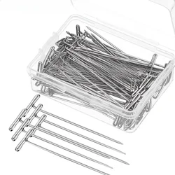 50Pcs Wig T Pins for Holding Wigs Silver 27-53mm Long T-pins Styling Tools For Wig Display Macrame Modelling with Box
