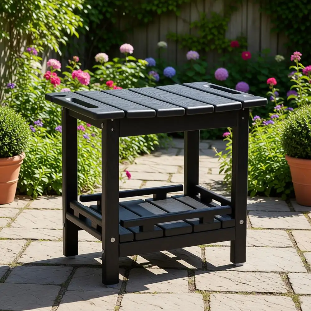 Banco de Chuveiro Compacto em HDPE com Armazenamento e Alças, Adequado para Uso Interno ou Externo