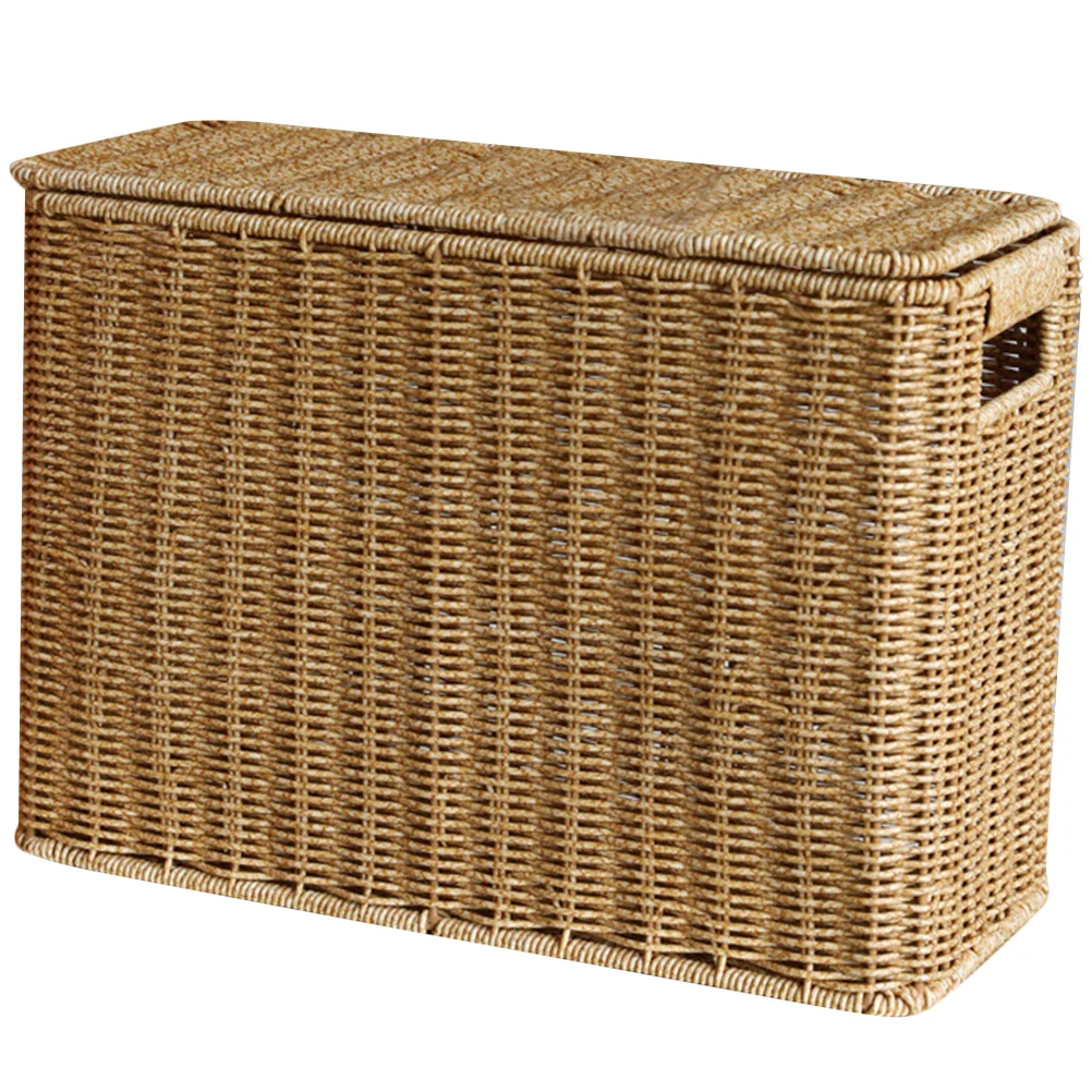 Wicker Storage Baskets Lids Rectangular Woven Shelf Baskets Rattan Storage Bins Laundry Hamper Magazine Basket Narrow