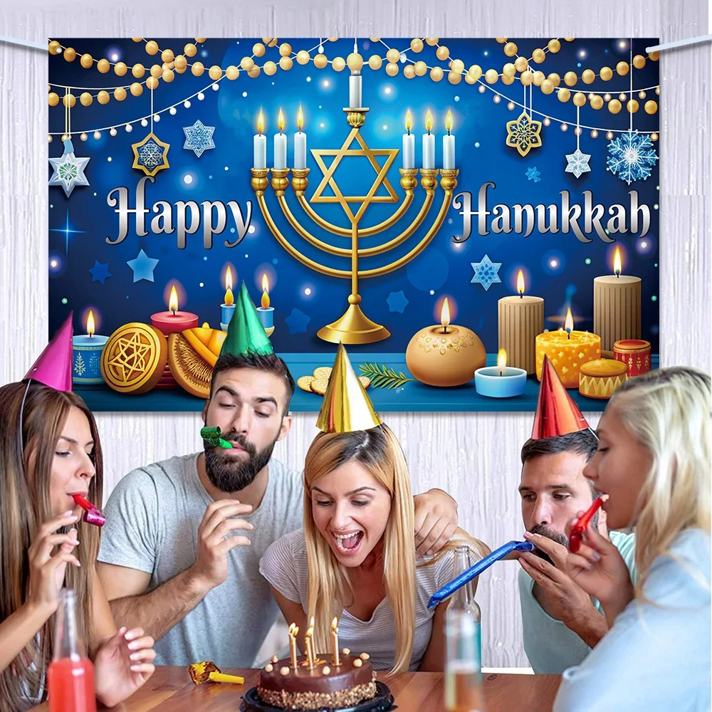 Judaism Happy Hanukkah Backdrop Jewish Jesus Passover Candlestick Party Candles Bread Decor Photography Background Photo Studio