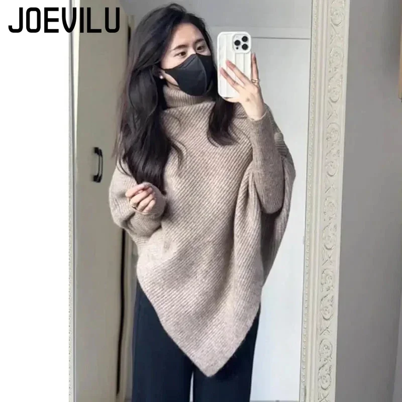 JOEVILU maglione a collo alto da donna irregolare sciolto maglia Top caldo maglione Casual moda coreana stile pigro Pullover di colore solido