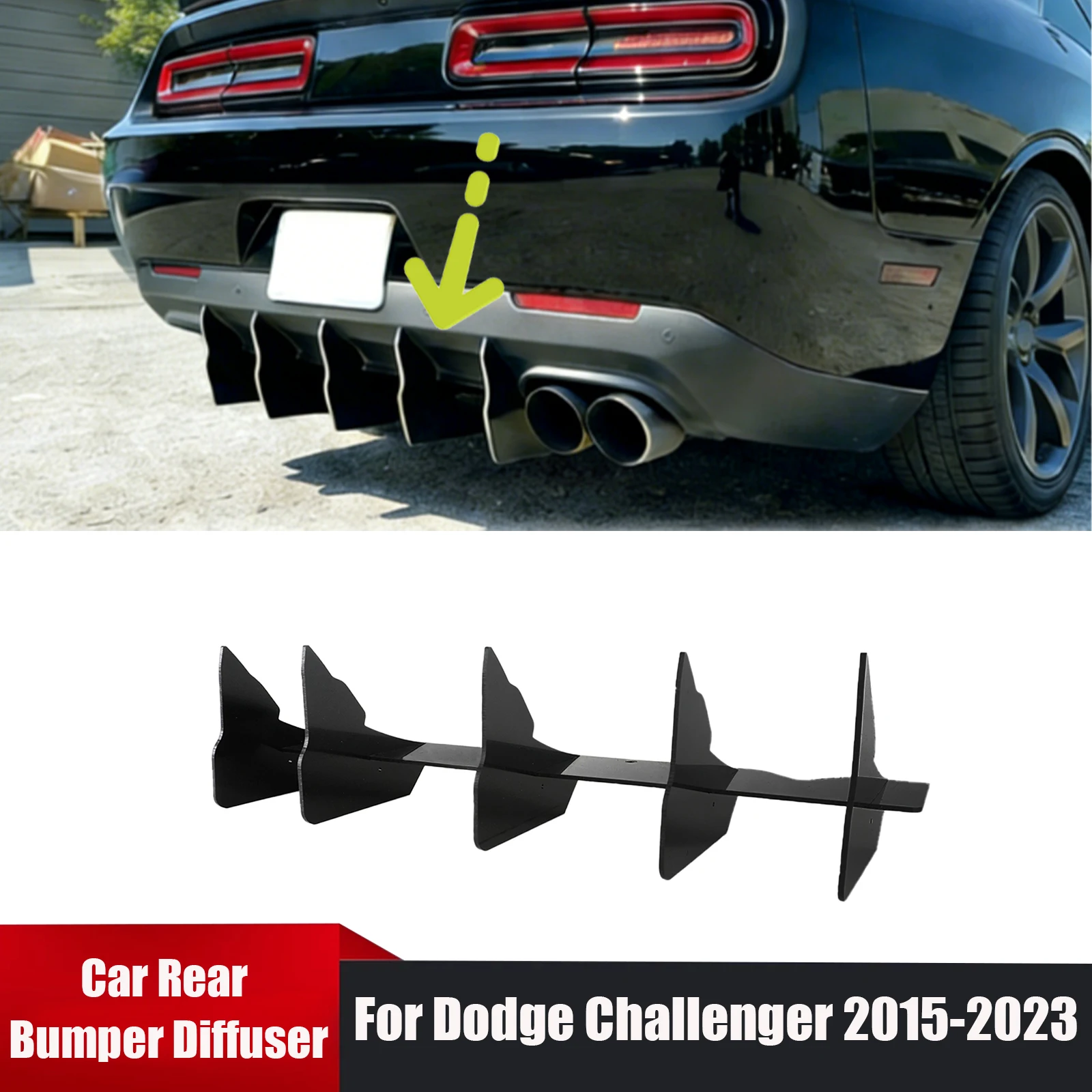 

For Dodge Challenger 2015 2016 2017-2023 Car Rear Bumper Diffuser Splitter 6 Piece Glossy Black Exterior Accessories ABS Plastic