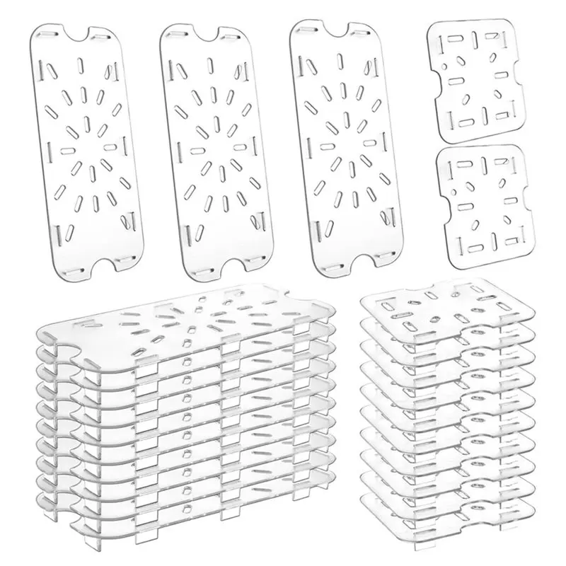 A03F-24 Pcs Plastic Drain Shelf For 1/3 And 1/6 Size Acrylic Food Drain Trays Clear Food Pans Plastic Grate Plastic Drain Pan