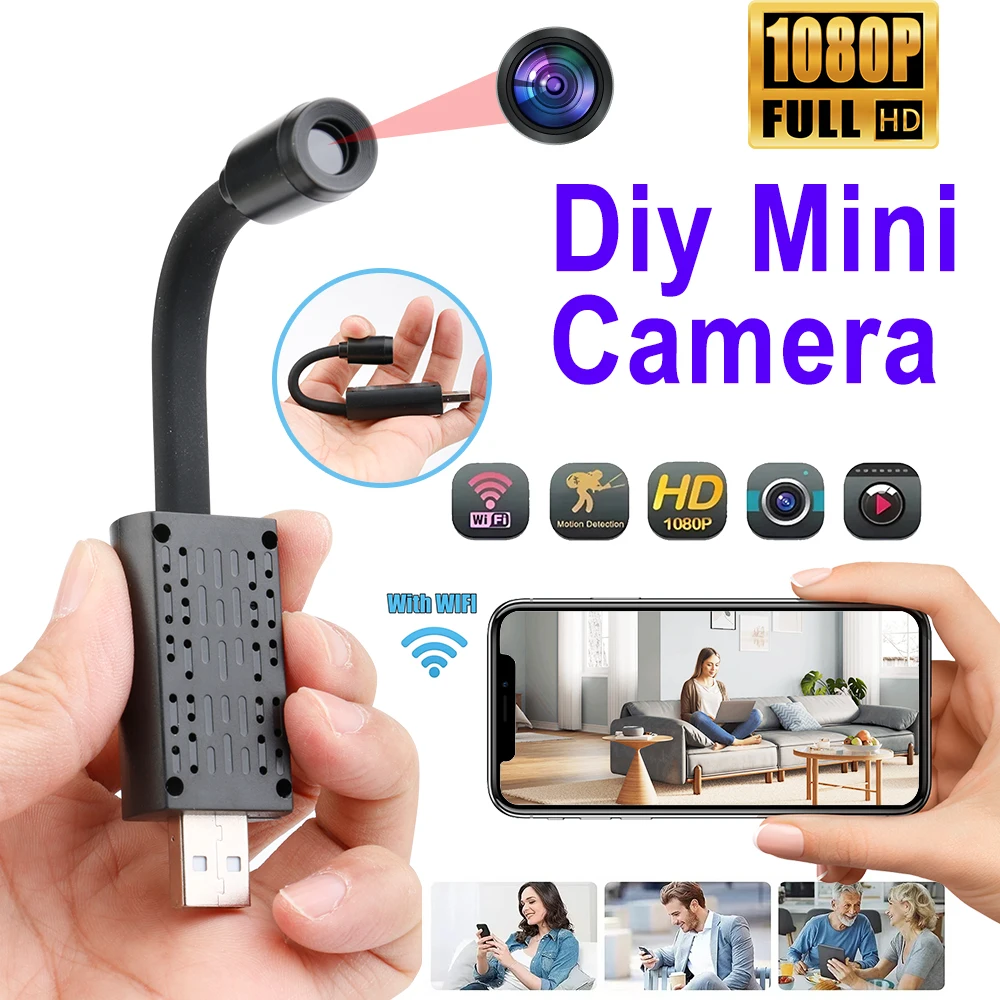 Mini Camera 1080P HD USB Wireless Camera 120° Wide Angle Motion Detection Surveillance Micro Camera Supports Remote Monitoring