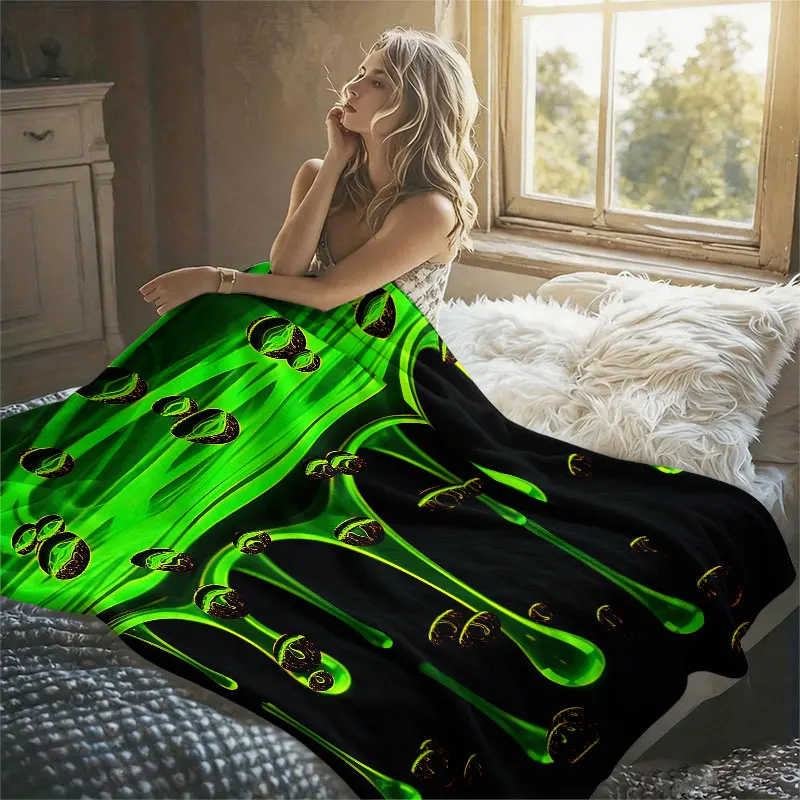 Neon Green Drip Flannel Blanket Warm Soft Halloween Christmas Decorative Couch Warm Cozy All-Season Gift