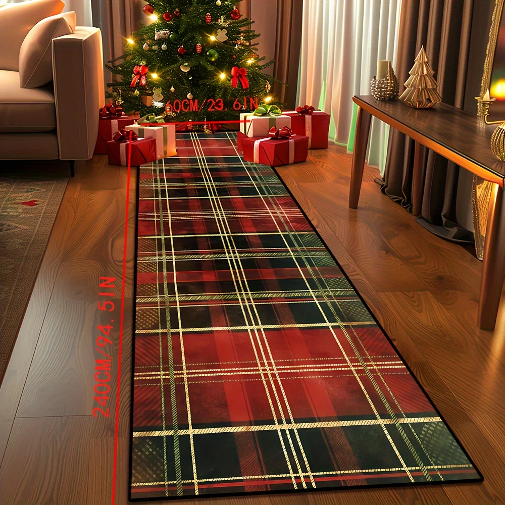 

VIKAMA Christmas Red and Green Striped Rug Bedroom and Living Room Doormat Non-Slip, Stain-Resistant Floor Mat Home Decor