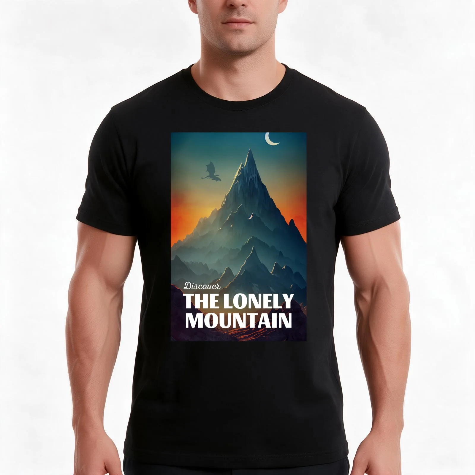 Discover The Lonely Mountain - Travel Poster - Fantasy Funny T-Shirt, Summer Casual Cotton Tee, Oversized Streetwear Tops