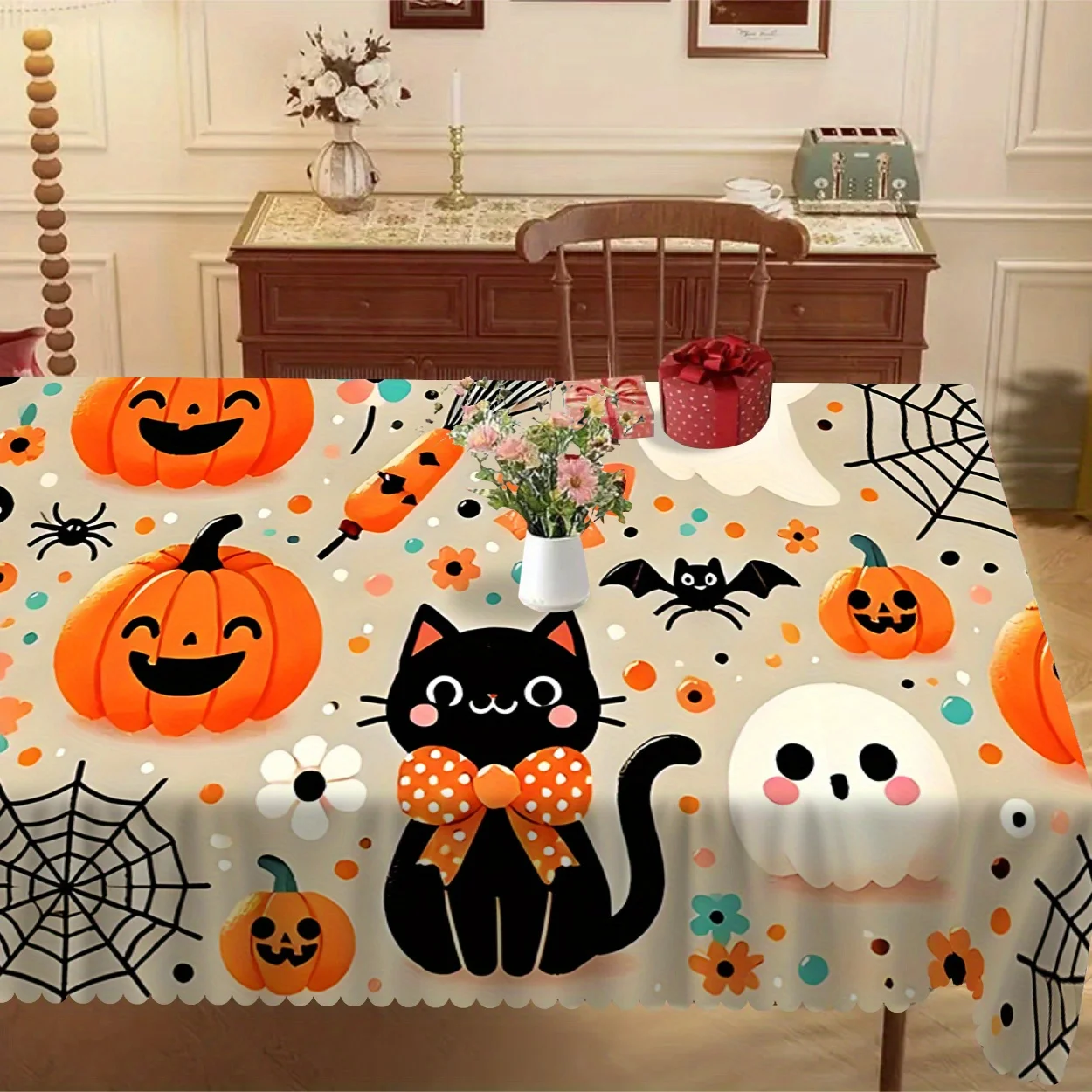 One Halloween-themed decorative pattern tablecloth, Halloween tablecloth, high-definition digital printing.PMJ