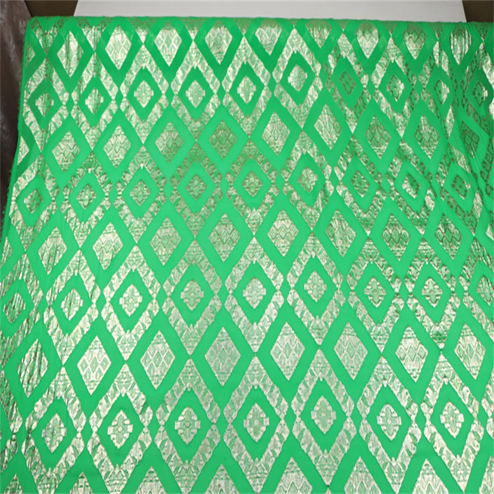 Muslim Eastern Country Original Silk Metallic Fabric GGT Green Lurex Geometric for Costume Women Garment Veil