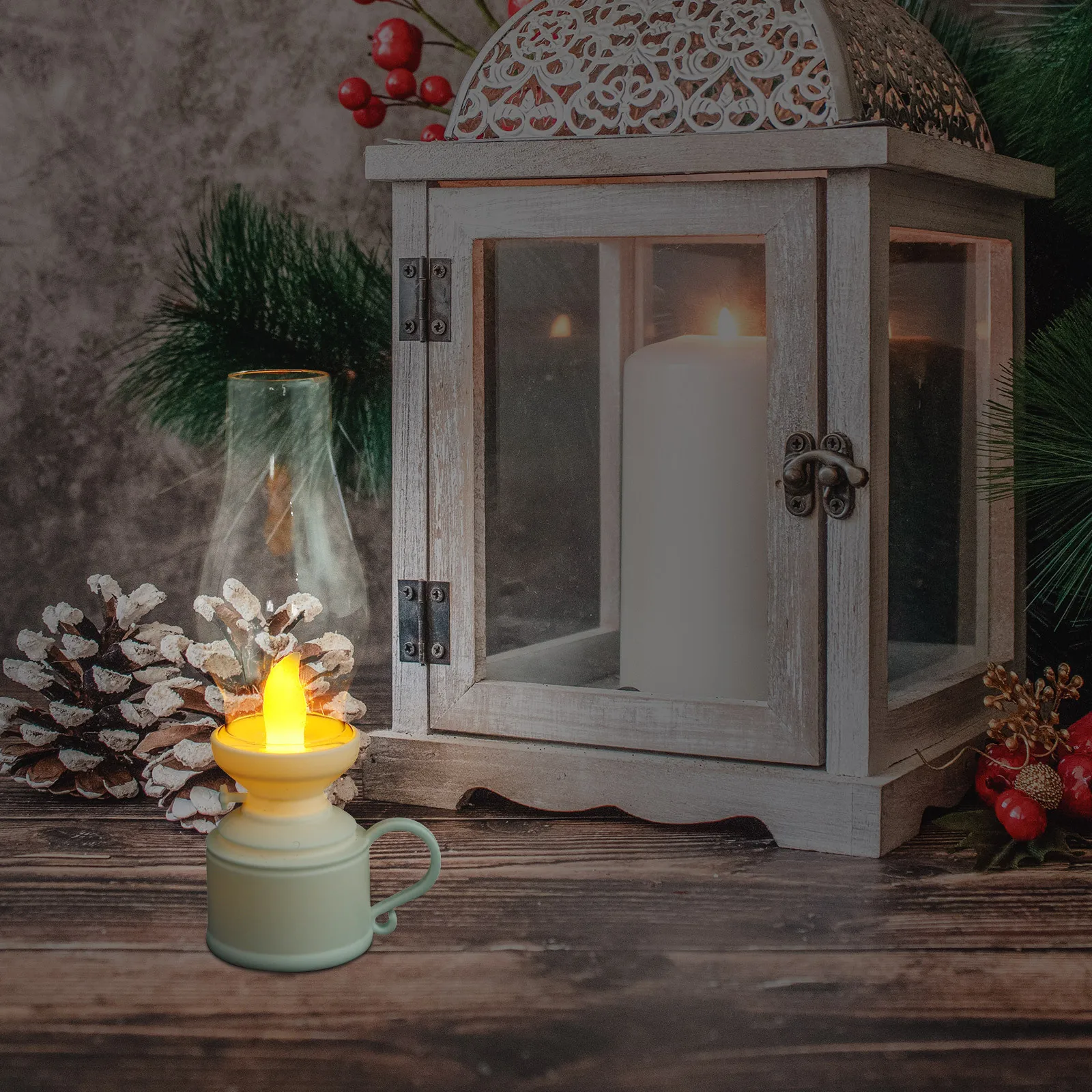 مصباح إلكتروني عديم اللهب مصباح زيت عتيق لانقطاع التيار الكهربائي في حالات الطوارئ والتخييم والمشي لمسافات طويلة وعطلة عيد الميلاد ومشهد الهالوين