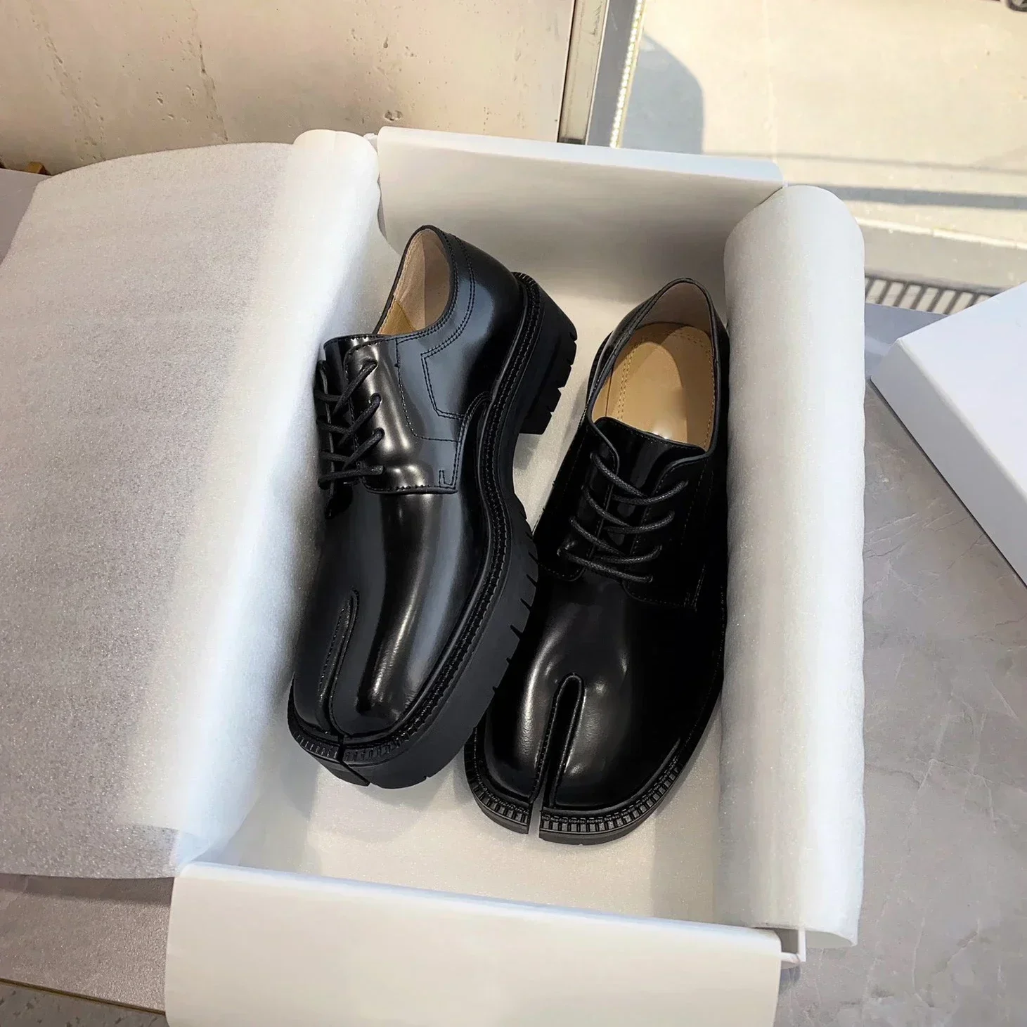 انقسام تو الحصان حذاء للرجال سميكة وحيد أحذية خفيفة بدون كعب أحذية تابي براءات الاختراع والجلود النسخة الكورية الاتجاه حذاء كاجوال 2025 ماركة #5