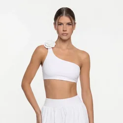 Off-shoulder Bra Solid Color Sports Tops Woman Gym White Black Sports Bra Sexy One-Shoulder Split Women's Flower Yoga Clothes