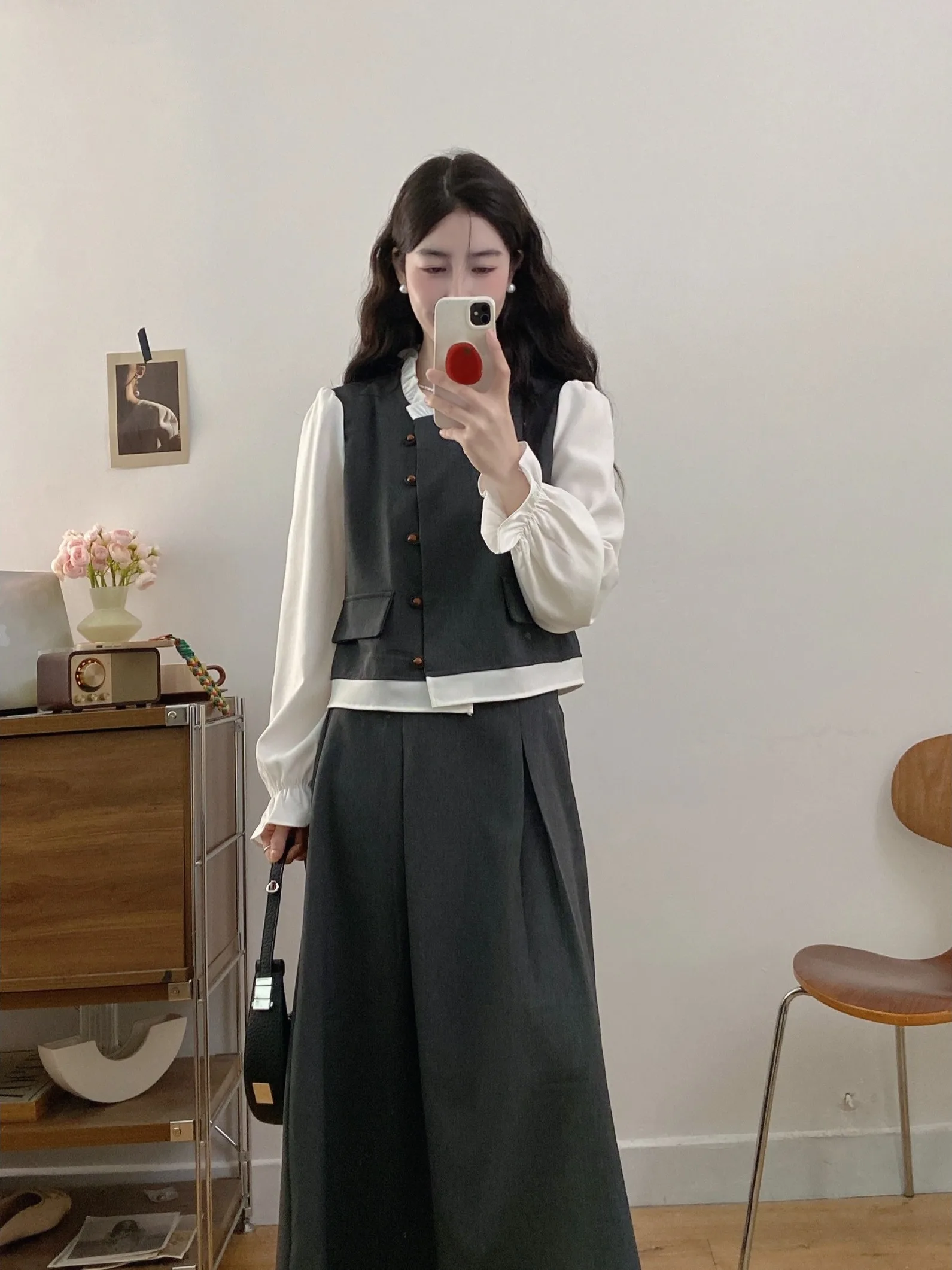 

plus Size Retro Korean Style Women's Fashion Set Autumn Color Collision Elegant Versatile Top Fat MM Half Skirt Two-Piece Set