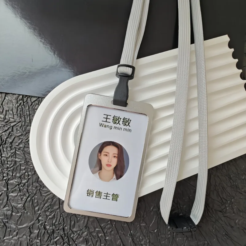 

5Pcs Aluminum Alloy ID Card Holder with Detachable Lanyard Universal for ID Cards & Work Cards Two Colors Available
