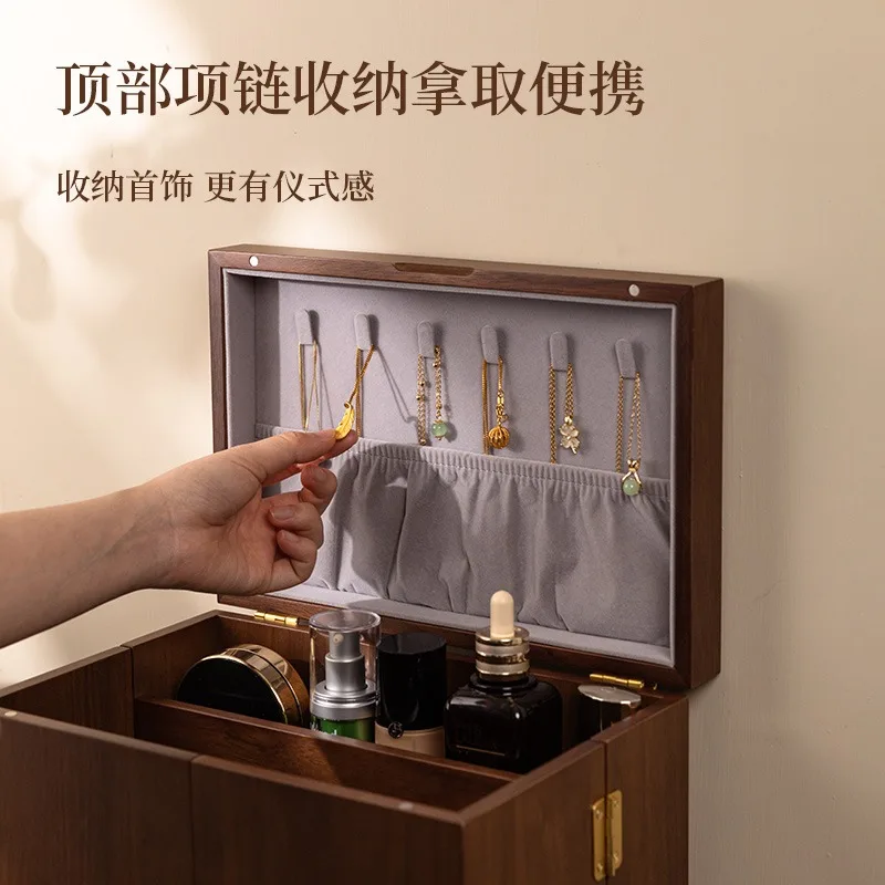 木製化粧品収納ボックス、防塵、大容量のデスクトップスキンケア製品、ジュエリー一体型