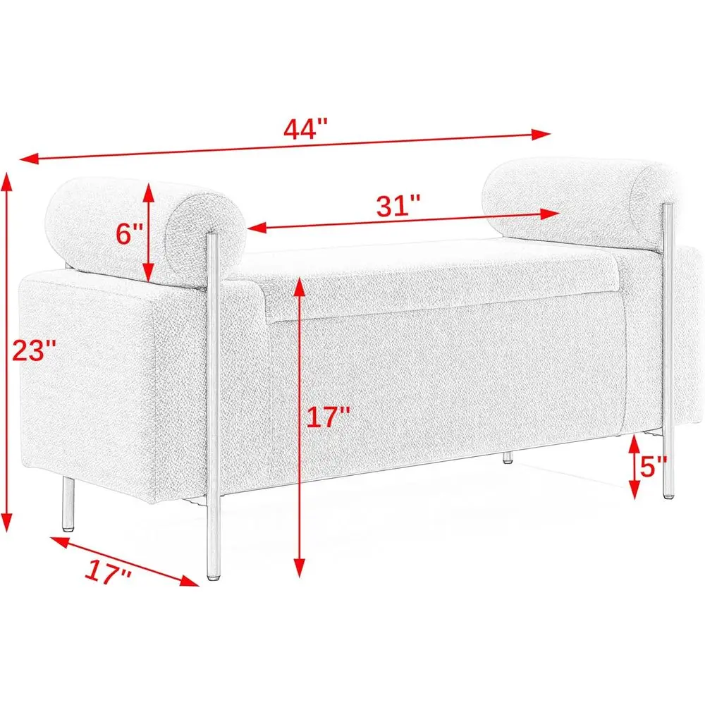 Contemporary Beige Upholstered Ottoman with Gold Legs, Armrest Bench for Entryway, Living Room, Bedroom