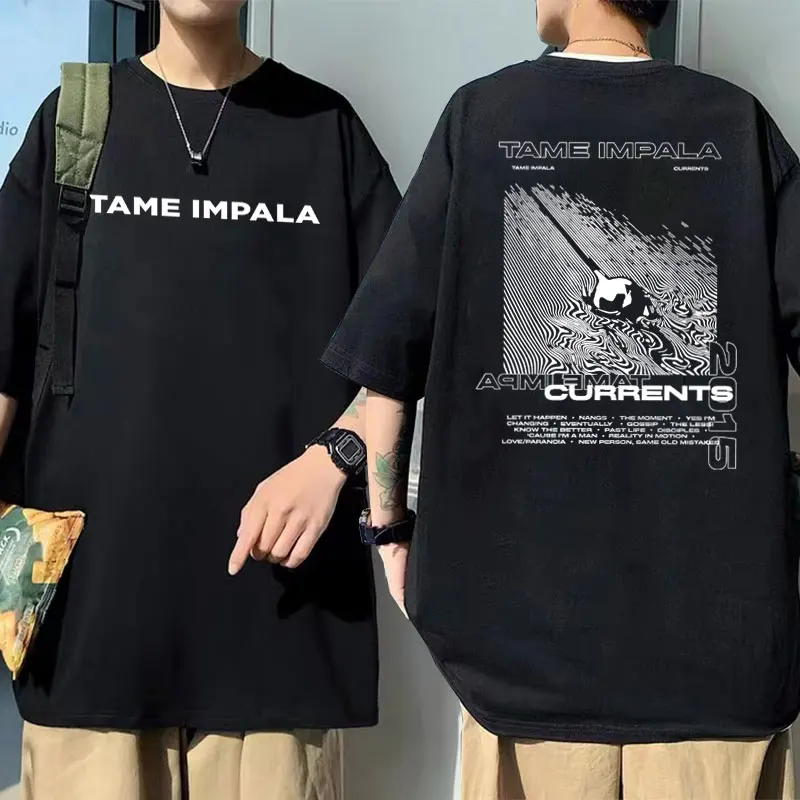 

Tame Impala Currents Double Sided Print T-shirts Men's Cotton T Shirts Male Oversized Tees Men Women Lndie Pop Rock Music Tshirt