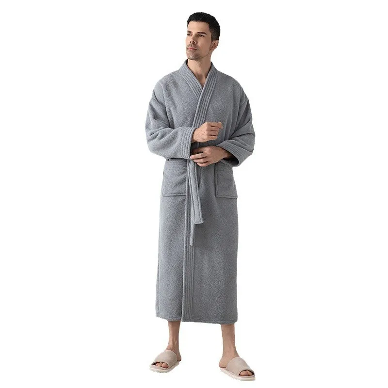 2024 Winter New Flannel Long Robe Women's Sexy Bathrobes Men's Warm Home Wear Solid Coral Fleece Sleepwear Couples Nightgown