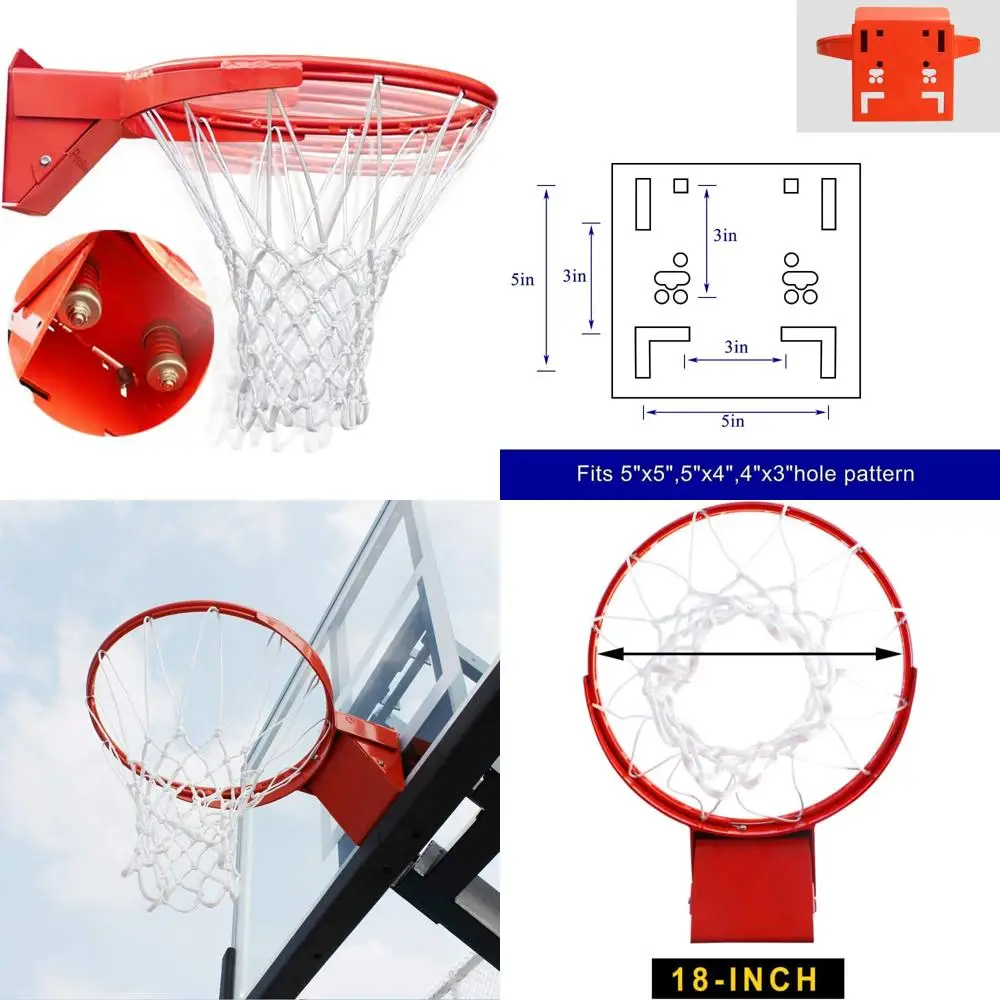 

Heavy-Duty 180° Breakaway Basketball Rim, 18-Inch Spring Flex Goal Replacement for Indoor and Outdoor Courts, Suitable for All A
