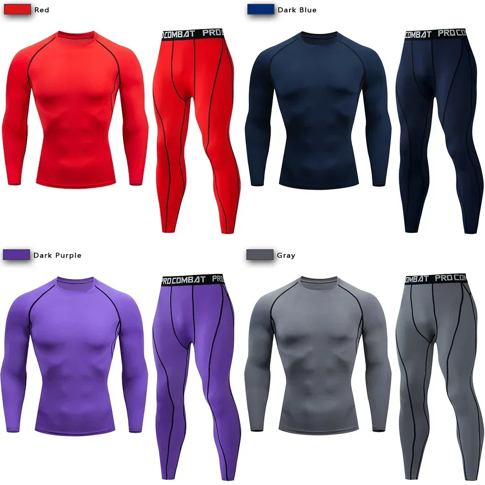 Ropa deportiva de compresión para hombre, conjuntos de entrenamiento elástico para Yoga, entrenamiento, trote, Fitness, chándal, pantalones deportivos, 2 uds.