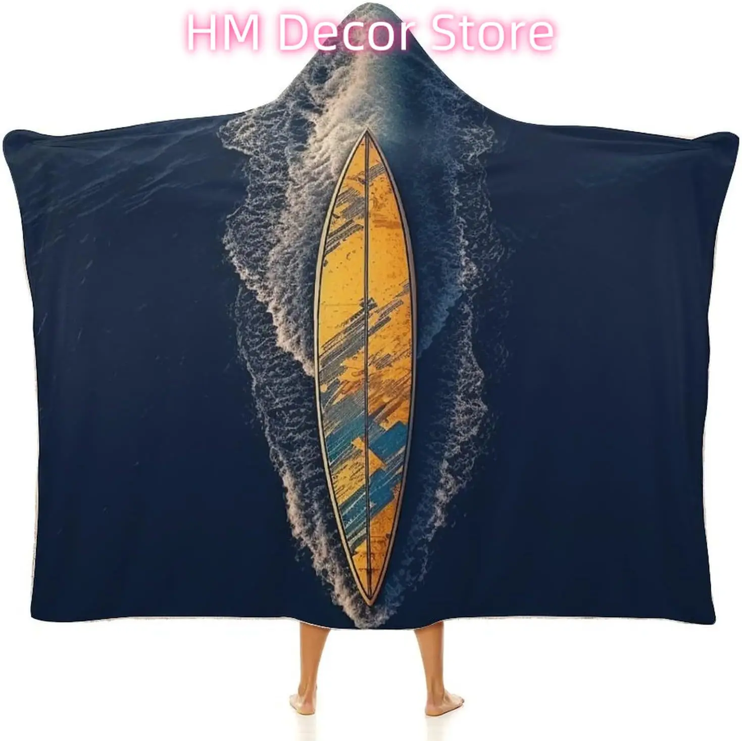 Surfboard Wearable Hooded Blanket, Ultra Soft Arctic Velvet Cape Cloak Unisex - Cozy Wearable Blanket 50