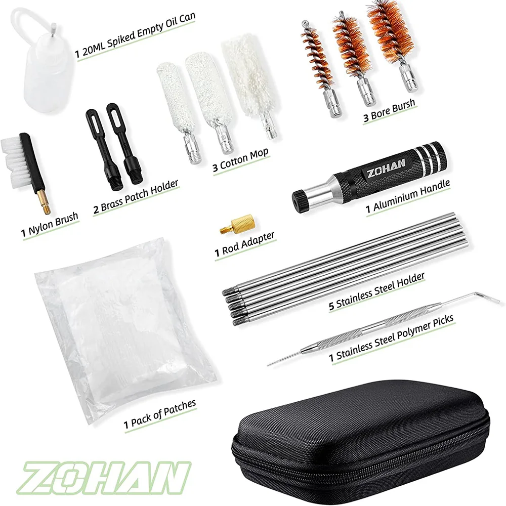 Kit di pulizia per fucile tattico ZOHAN per pistola da caccia calibro 12 20 410 GA con manici Mop in cotone e accessori per la caccia con spazzole