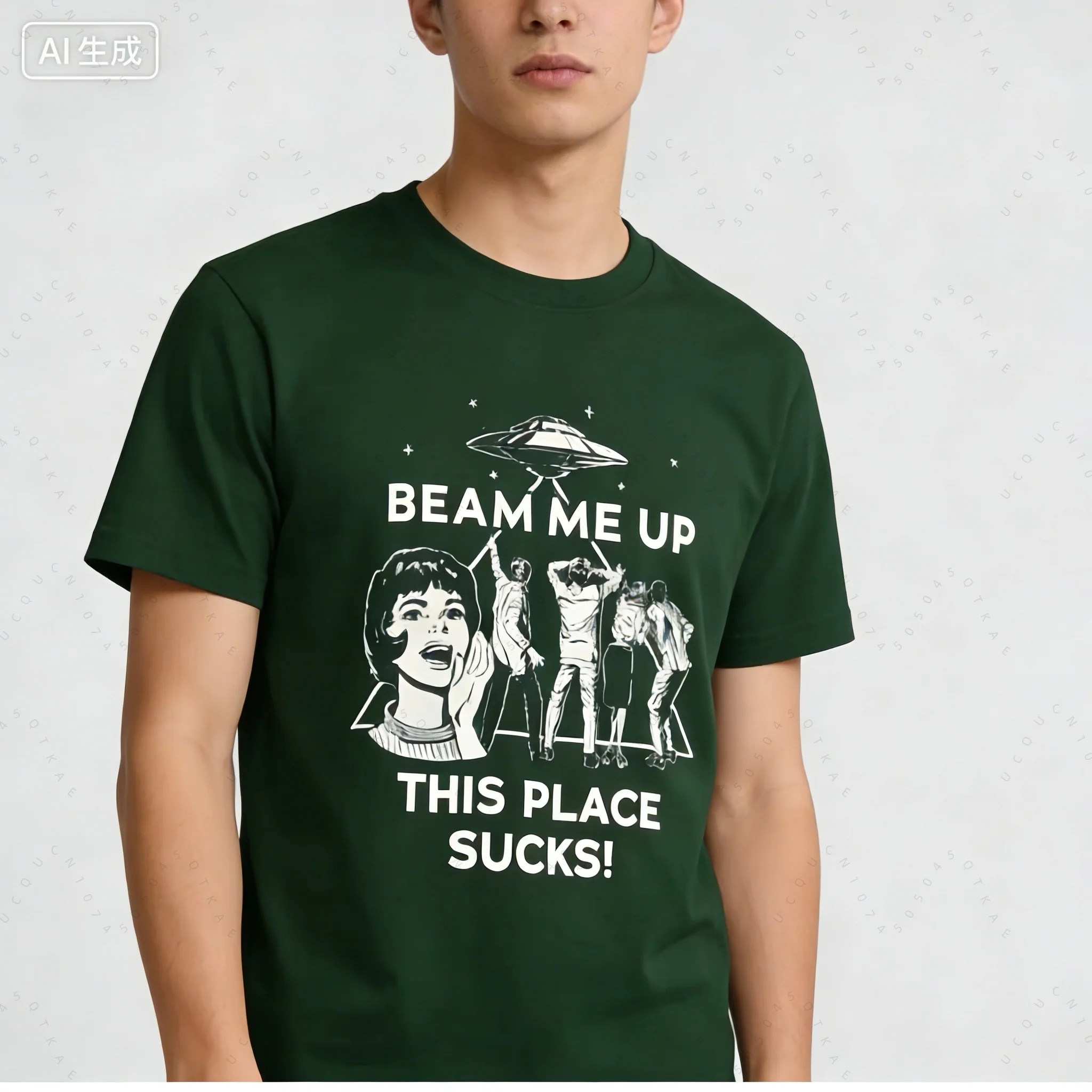 Me Up This Place Sucks Stranger Short Sleeve Tee Alien Ufo Abduction Retro Quote Four Seasons Versatile Matching Women T-Shirt