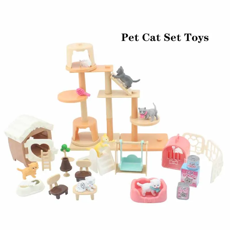 Children's Play House Toys Creative Fun Pet Set Toys Cute Cat Paradise Set Toys Model Ornaments Kids Puzzle Interactive Toys