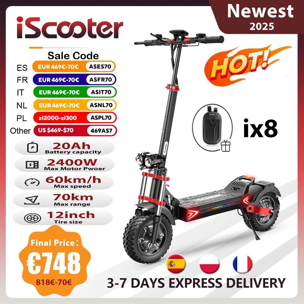 IScooter iX8 Scooter elettrico a doppia trasmissione fuoristrada da 12 pollici 2400W 20Ah portata