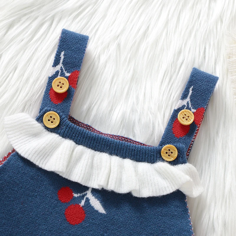 Baby Romper Knitted Newborn Toddler Clothes Cute  Cherry 0-18M Overalls Playsuit Infant Girl Jumpsuit Sleeveless Fashion Ruffles