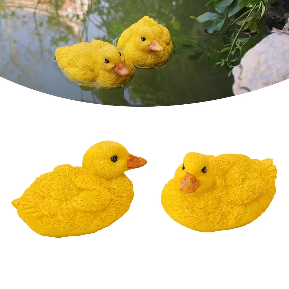 2pcs Outdoor Statues Yellow Duck Garden Statue Outdoor Simulation Mini Duck Figurine Resin Duck Figure Outdoor Yard