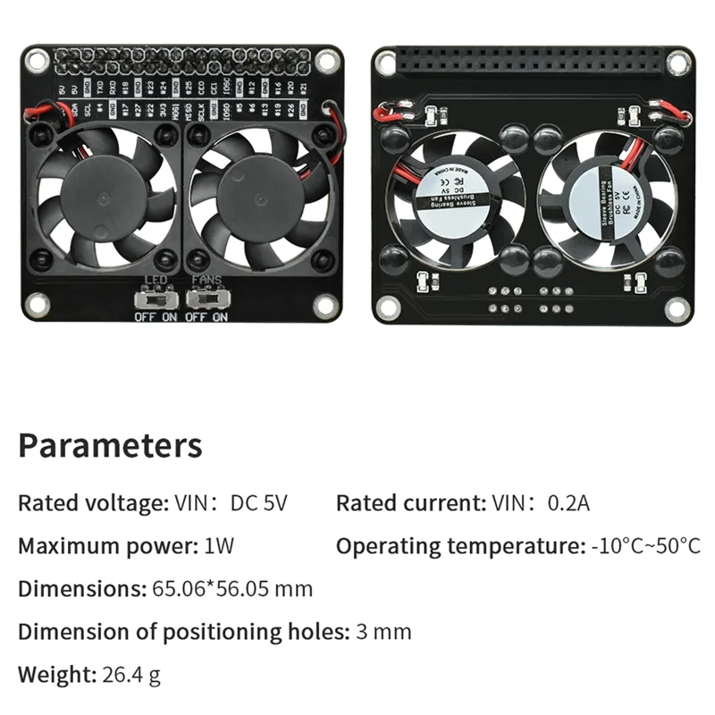 

RPI Dual Cooling Fan Shield Expansion Board For Raspberry Pi 5B/4B/Zero With LED RPI Radiator DIY Projects Electronic