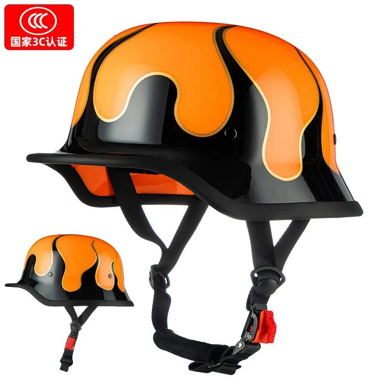 Electric Motorcycle Half Helmet Retro Individuality Portable Sun-Proof Universal All Seasons Unisex Wear Resistance Secure