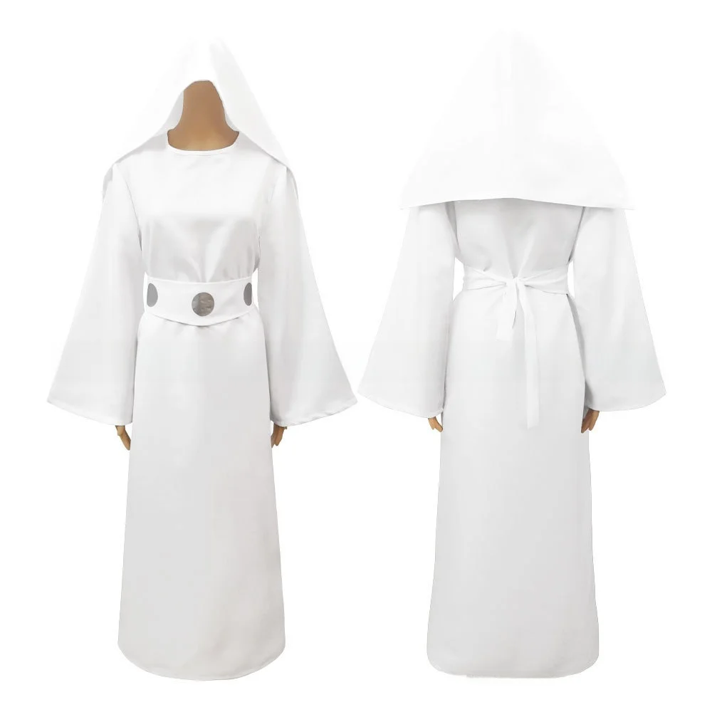 فستان أبيض طويل للتنكر، زي الأميرة لي من حرب النجوم، أزياء تنكرية للهالوين، زي مسرحي للنساء البالغات، أزياء نسائية عرقية من ش...