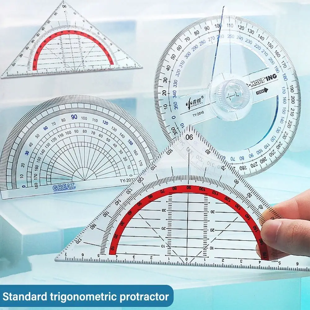 Transparent 180/360 Degree Protractor Triangle/Half Round Angles Measuring Ruler Drawing Design Angle Measure Tool Professional