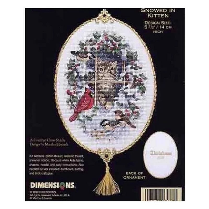 Amishop Top Quality Lovely Counted Cross Stitch Kit Snowed In Kitten Cat Bird Robbin Ornament Christmas Tree Ornaments Dim 08627