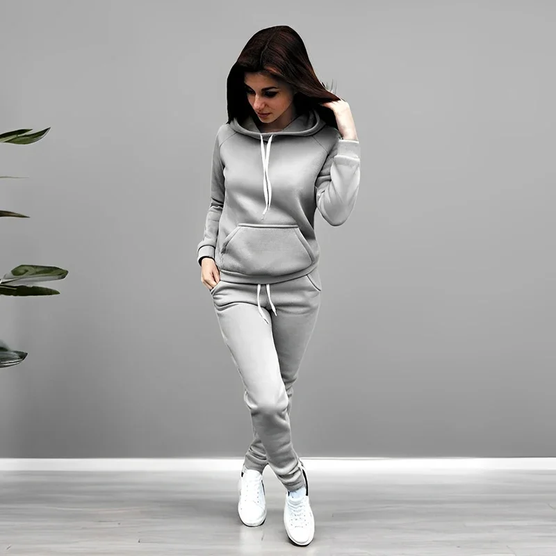 2026 Herbst-Winter Bestseller Damen Jogginganzug Hoodie und Jogginghose Hochwertiger Einfarbiger Trainingsanzug Damen Freizeit-Sportoutfit – Detail 2