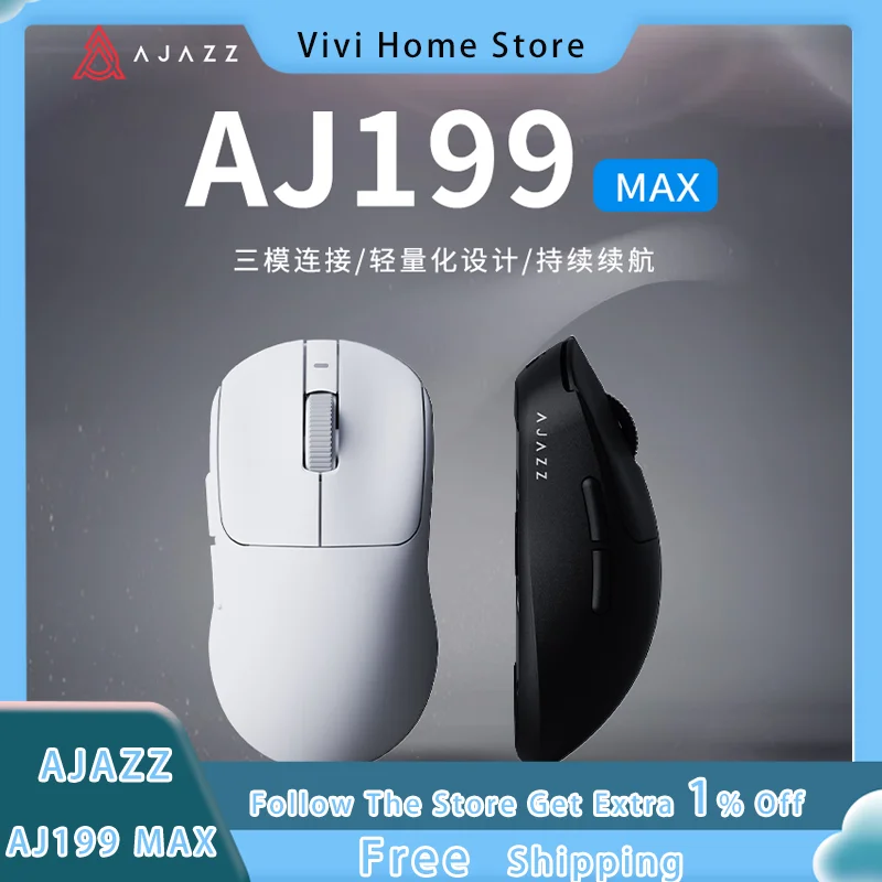 

Ajazz Aj199 Max Bluetooth Mouse 3 Mode Wireless Paw3395 Sensor 51g eSports Gaming Office Lightweight Laptop Customized Mouse