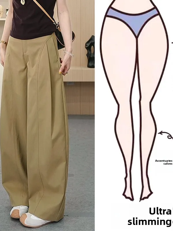Khaki Loose Straight Leg Casual Pants Women plus Size Pear Shape Body Comfortable Wide Leg Trousers Autumn Fashion plus Size