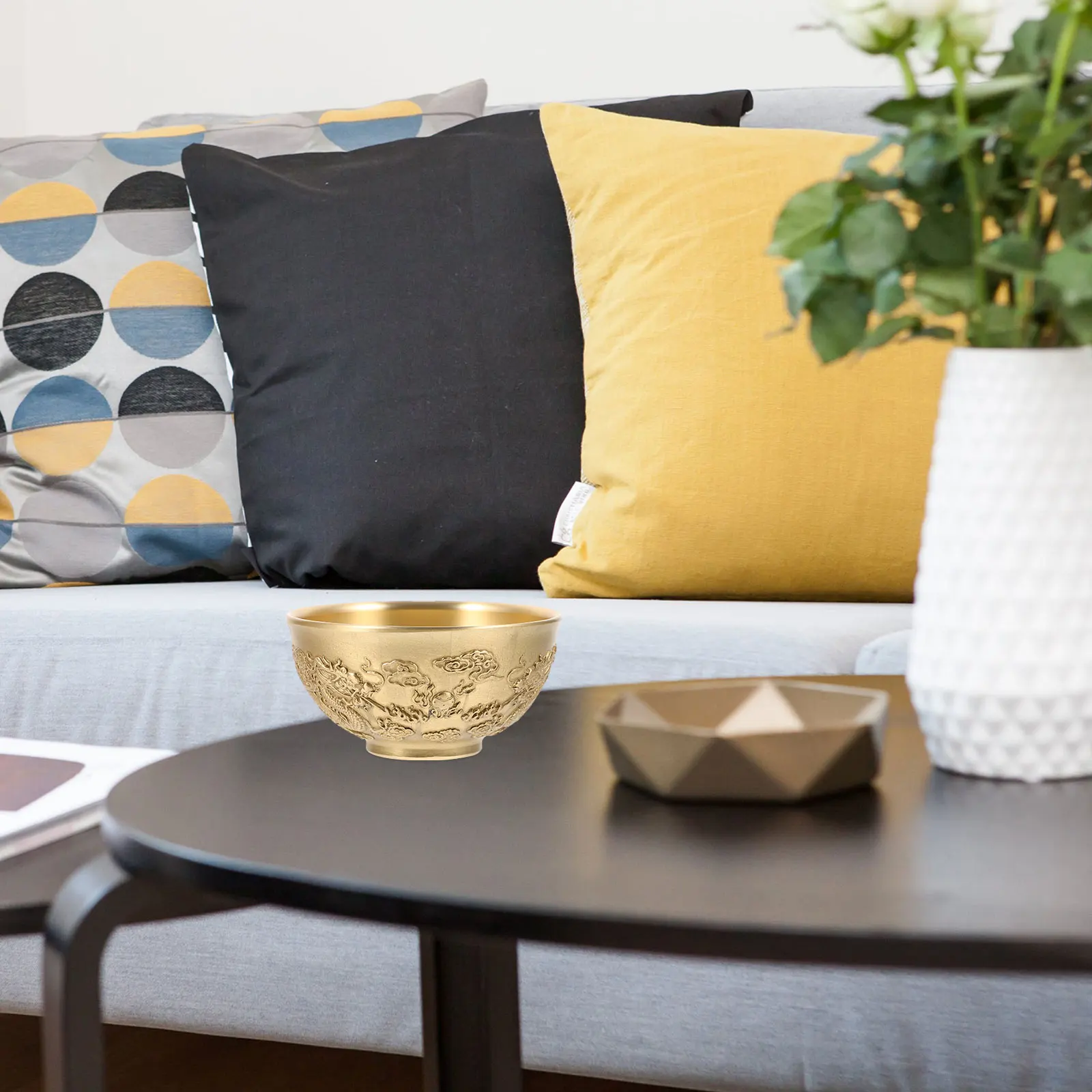 

1pcs Copper Treasure Basin Golden Tone Offering Bowl Home Office Decoration Festive Spring Copper Bowl Storage Container