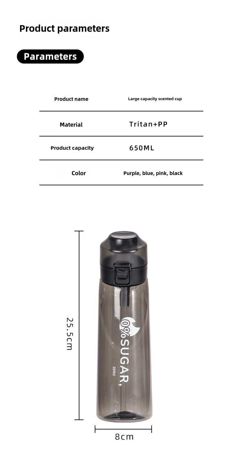 0 sugar 0 calorie scented cup with fruity ring 650ml tritan material water bottle sports water Cup drinking artifact