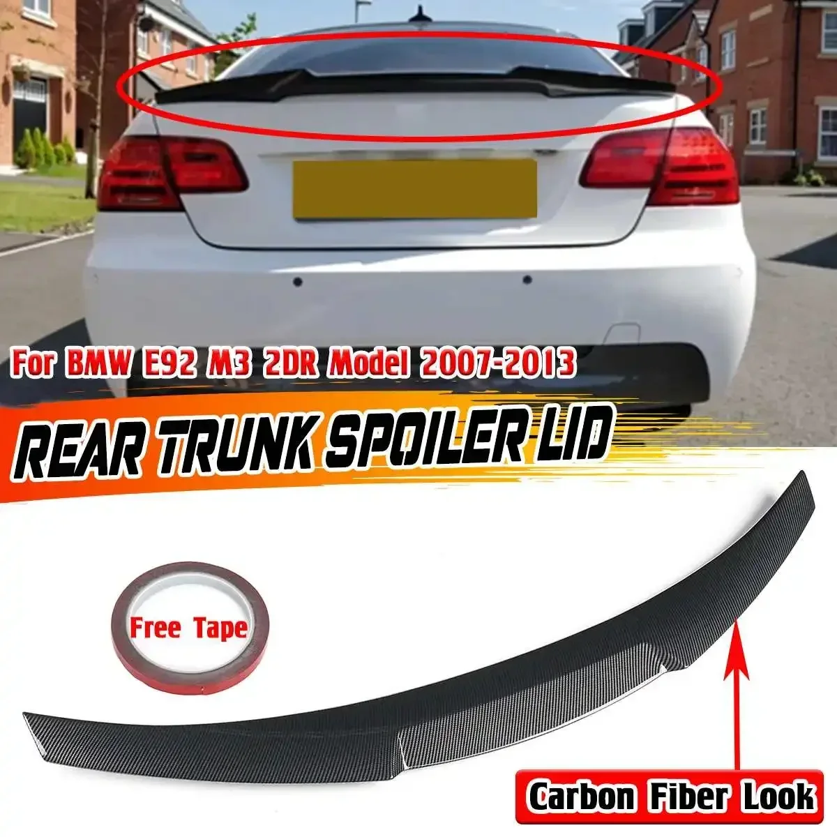 

Carbon Fiber Look/Black Car Rear Trunk Spoiler Lid Wing For BMW E92 M3 2DR Coupe 2007-2013 ABS Rear Trunk Spoiler Wing Body Kit