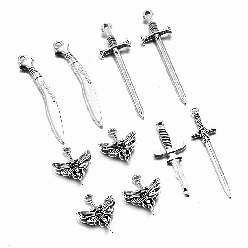 10PCS 5 StylesMixed Cross Knight Sword Charms For Jewelry Earrings Necklace Making DIY Handmade Pendant Jewelry Accessories