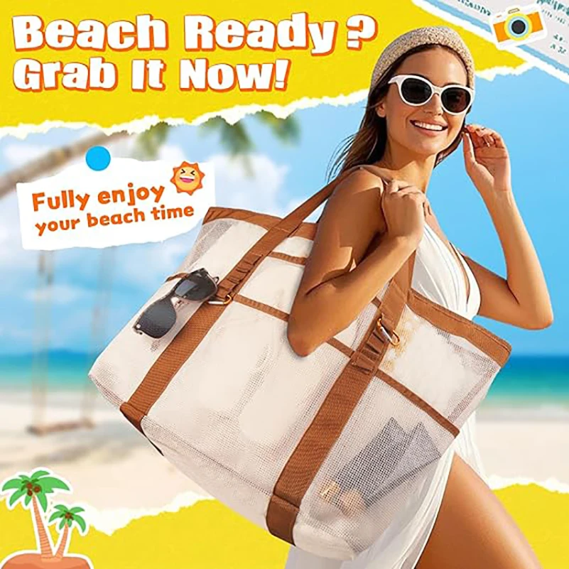 

Foldable Beach Tote Breathable Spacious Beach Bag Mesh Tote Bag Lightweight Lightweight Carry Bag For Beach Weekend Getaways
