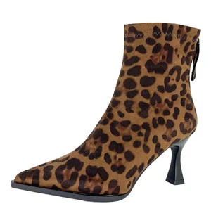 Female ankle boots with leopard print fashion elegant dance party shoes high heels 10 Main Sales Bota Female Without Salto - №9