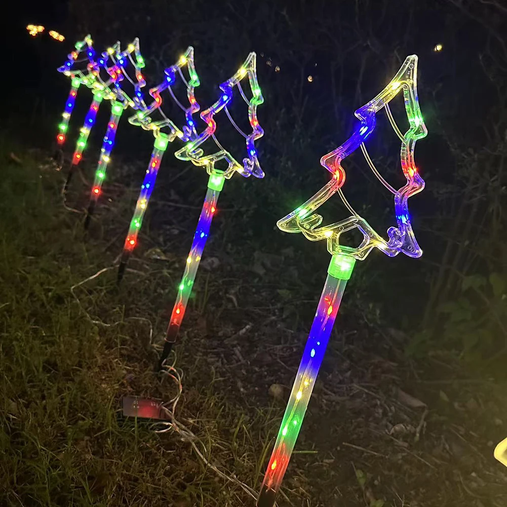 Star/Xmas Tree Solar Powered Stakes Light สีสัน/Warm Light ไฟสวนอัตโนมัติบนไฟลานกลางแจ้งสําหรับทางเดิน Patio Garden