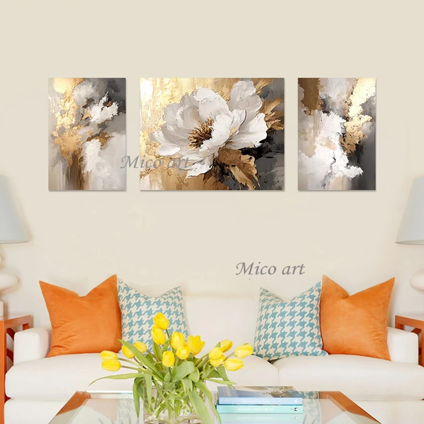 Acrylic Decoration, Gold Foil Textured Art Wall, 3PCS Design Oil Paintings, Abstract Canvas Picture, Modern Hot Selling Artwork